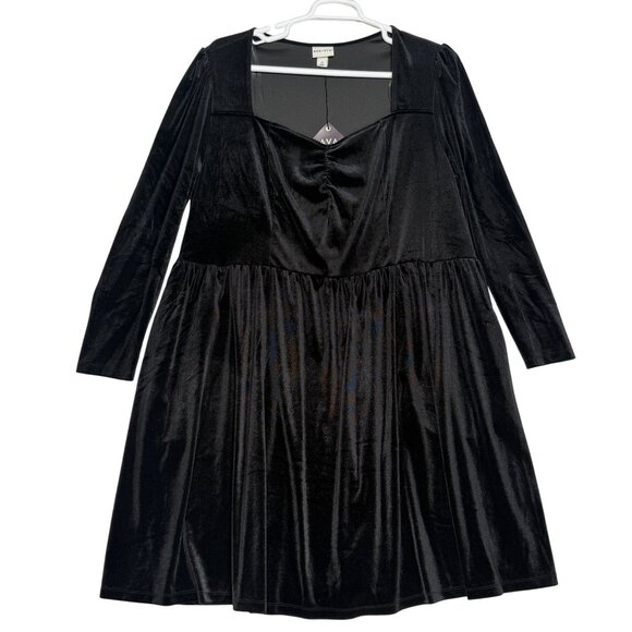 Ava & Viv Womens Plus Size 3X Black Velvet Long Sleeve Dress Empire Waist - Picture 1 of 4